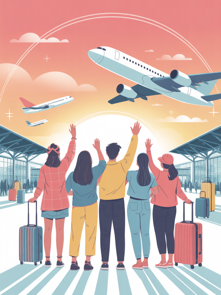 Gente viendo un avión